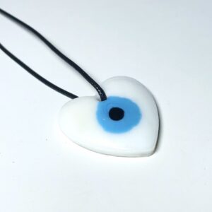 Evil Eye White Heart Pendant