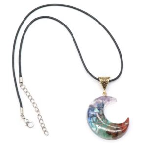 7 Chakra Crescent Moon Crystal Pendant