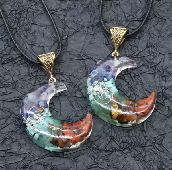 7 Chakra Crescent Moon Crystal Pendant